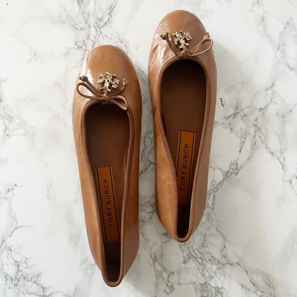 Tory Burch Tan Leather Goldtone Charm Ballet Flats women’s size 8.5 - Picture 11 of 12